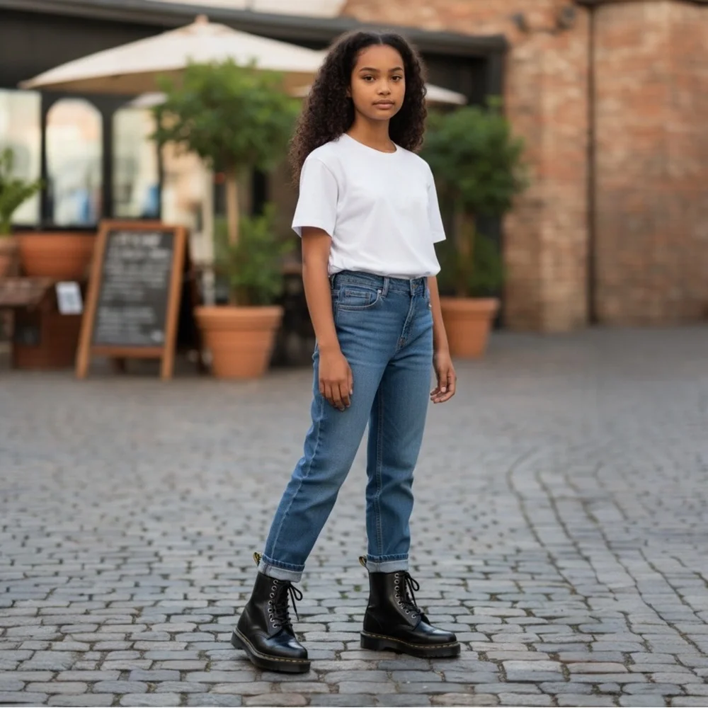 Dr. Martens 1460 Hardward Smooth Leather Black Boots with Hardware Detail. NWOB